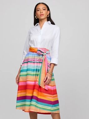 Robin Hinson Multicolor Striped Midi Dress with Waist Tie
